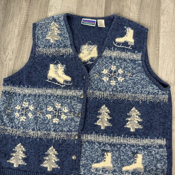 VINT Sweater Vest Button V-Neck Winter Snow Ice Skates Size Novelty 2X Plus Size - Picture 2 of 7